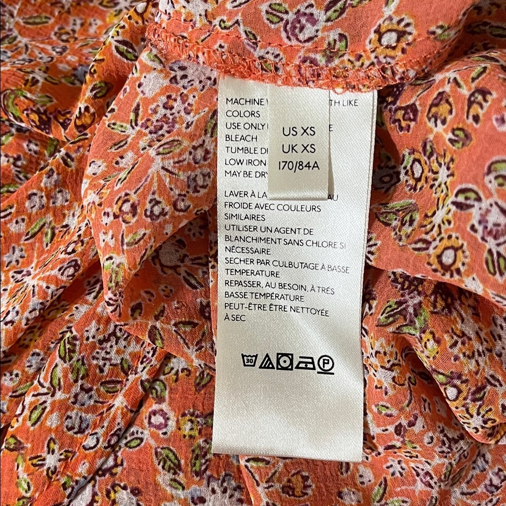 Free People Lela Floral Smocked Ruffle Blouse in Coral Sz XS - Picture 8 of 9
